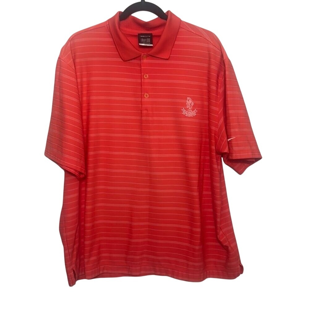 Vintage Y2K Nike‎ Red White Striped Dri-Fit St Andrews Old Course Golf Polo XL